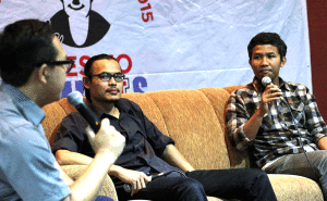 Zaki Yamani,Tri Joko Her Ryadi dan Moderator Basith Patria.(Foto Sandi Jaya Saputra)